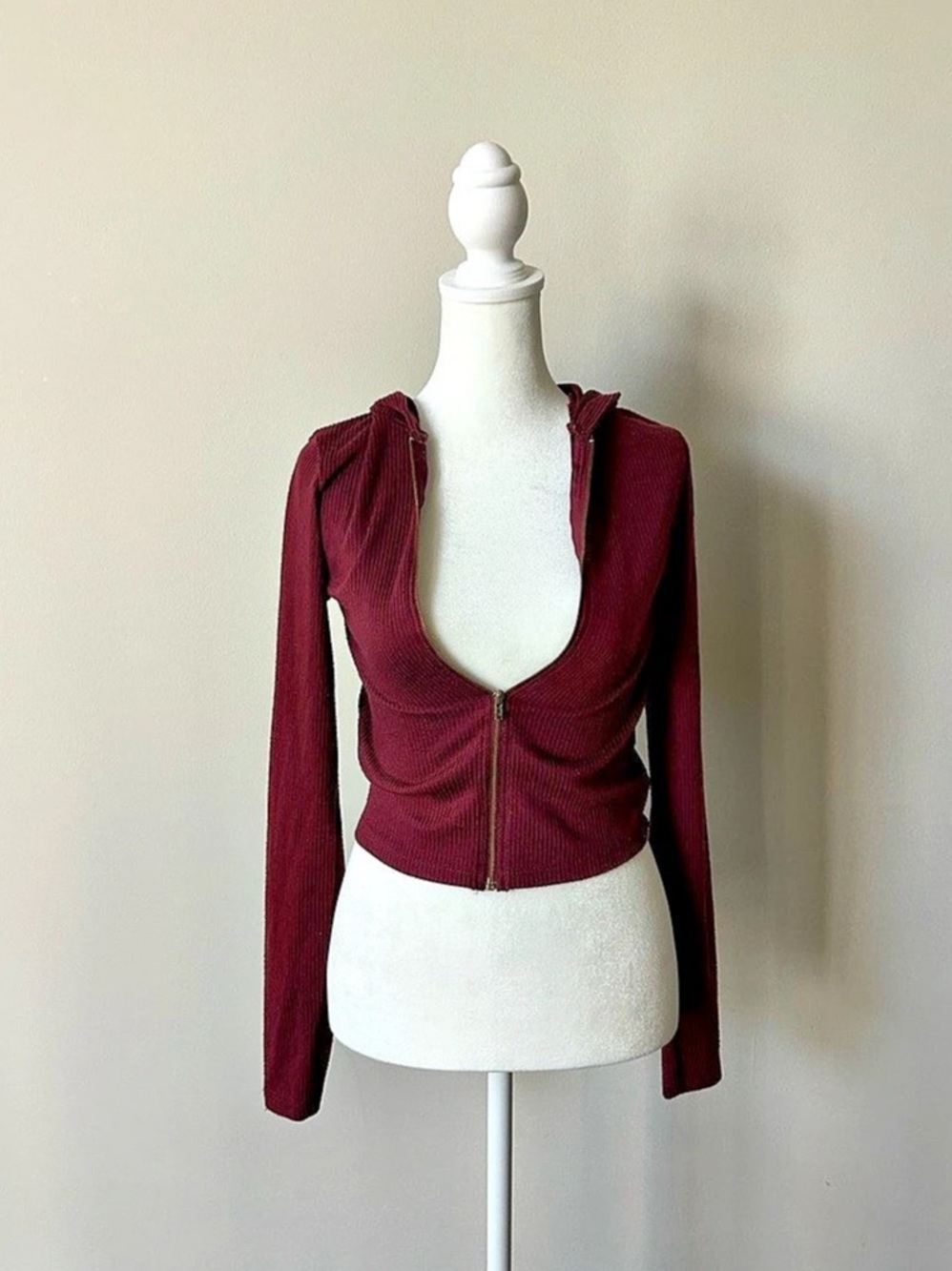 Fashion Nova Burgundy Zip Front Hoodie